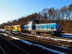 CD 714 202-9 mit der Triebzug 814 auf dem Bahnhof Luzna u Rakovnika am 2. 3. 2013.