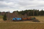 CD Cargo 742 743 mit Holzzug aus Touzim auf dem Weg gen Blatno u Jesenice.