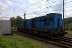 742 381-7 und 742 362-7 brachten gemeinsam einen Nahgüterzug nach Karlstejn.