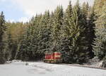 Transistor 742 194 als Lz Leistung von Nove Sedlo nach Nejdek unterwegs in er Winterlandschaft am südlichen Erzgebirgsrand. Aufgenommen am 04.02.2023