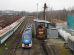 CD 844 018-2 abgestellt und CD 742 305-6 beim tanken, am 04.03.2014 im Depot Cheb.