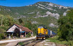 742 028 mit einem Containerzug gen Nis in Ostrovica 2.9.23