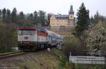 749 107 mit Os9207 von Čerčany nach Světlá nad Sázavou am 28.04.2013 in Zruč nad Sázavou