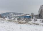 749 018 mit einem Sonderzug am 31.12.2014 bei Vimperk.