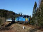 Die 749 018 mit einem Sonderzug nach Kubova Hut´ am 31.12.2015 unterwegs bei Kubova Hut´.