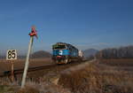 Der Mn 86120 mit einem Kesselwagen von Briniste nach Decin. Aufgenommen am 02.01.2020 bei frostigen Temperaturen. Zuglok am Güterzug die 750 061 der CD Cargo. 