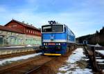 Die 754 015 bei einer Rangierfahrt in Bayerisch Eisenstein am 29.12.2012.