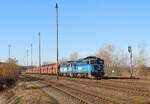 750 287-5 und 750 235-4 zu sehen am 05.03.25 mit einem vollen Kohlezug (Umleiter) von Comutov nach Plzeň in Blatno u Jesenice. Geschoben haben 742 437-7 und 742 216-5.