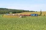 750 287-5 zu sehen am 21.06.25 mit einem gemischten Güterzug (Umleiter) von Chomutov nach Plzeň bei Vroutek.