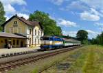 754 024 mit Sp 36965 am 16.06.2013 bei der Einfahrt in Spicak.