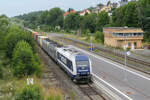 METRANS 761 005 zog am 24.07.2021 363 xxx, 186 xxx und 383 xxx und einen Containerzugdurch Oberkotzau gen Cheb.