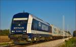 METRANS 761 006 zieht Container Zug durch Cirkovce-Polje Richtung Koper Hafen. /10.10.2014