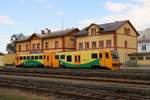 CD 914 068-2/814 068-3 am 14.Juli 2018 als Os 24813 (Moravske Budejovice - Znojmo) im Bahnhof Moravske Budejovice.