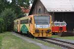 CD 814 002-2 und SZDC 99 54 9628 125-5 (MUV 69.1 1189) im Bahnbetriebswerk beim Bahnhof Kromeriz am 06.Juli 2019.