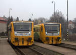 Regio Nova Treff in Jicin.814-154-1 und 814 105-3 abfahrbereit in Jičín .