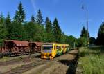 814 111 als Os 38542 nach Bhmisch Eisenstein am 01.07.2013 bei der Einfahrt in Hamry-Hojsova-Straz.