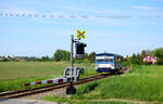 Die ČD Triebwagen 810 519 als Os 13913 Zug (Kroměříž - Zborovice) kurz nach Kotojedy.
Kotojedy, 14.05.2022.