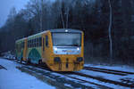 Chladný zimní den v Potuckách, ein kalter Wintertag in Potucky, - 11,5 Grad, als 814 034-5 aus Johanngerogenstadt Richtung Nejdec in Potucky einläuft. 07.02.2018 07:24 Uhr.