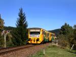 Der 814 039 am 03.10.2011 unterwegs bei Bhmisch Eisenstein.