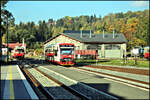 CD Triebwagen 840009-5 verl��t hier am 5.10.2026 um 10.04 Uhr den Bahnhof Korenov in Richtung Liberec.