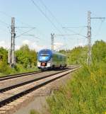 19.5.2013 14:38 ČD 844 005-9  RegioShark  als Personenzug (Os) aus Karlovy Vary nach Marinsk Lzně in der Nhe der Talsperre Jesenice zwischen der Haltestelle Stebnice und dem Bahnhof Lipov u Chebu.