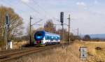 ČD  RegioShark  844 004-2 ist als Os 7356 von Karlsbad/Karlovy Vary nach Marienbad/Mariánské Lázně unterwegs und erreicht in Kürze den Bahnhof Tršnice (03.03.2014)
