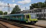 845 001-7 (ex. 628 246) in Praha-Smichov sev.n. 6.7.14 Foto entstand aus dem Zug, im Hintergrund befindet sich der ex 610 018