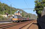 121 038-4 (AWT) zu sehen am 21.09.19 mit einem Kohlenzug bei Ústí nad Labem. Foto entstand vom Bahnübergang!