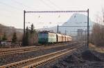 123 026-7 (die letzte 123 in Ihrer alten Lackierung) fuhr mit einem leeren Kohlenzug am 20.03.22 durch Želenice nad Bílinou.