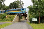 Wegen der Brückenbauarbeiten bei Tršnice, werden alle Züge Richtung Cheb über Františkovy Lázně umgeleitet. 362 078-8 mit R 614 Ohře am 09.08.16 Františkovy Lázně. Die R fahren nur bis Františkovy Lázně, machen Kopf und fahren gen Ústí nad Labem zurück.