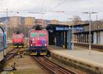 362 161-2 und 362 160-4 zu sehen am 16.03.19 in Brno-Královo Pole. Foto klappte aus dem Zug heraus.