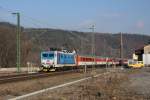 Mit dem EC 378 von Wien nach Stralsund fhrt 371 002-7 durch Knigstein in der Schsischen Schweiz. Der nchste Halt des Zuges ist Dresden. Fotografiert am 09.02.2011. 