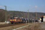 372 013-3 mit einem Autozug aus Richtung Bad Schandau kommend in Knigstein. Fotografiert am 09.02.2011. 