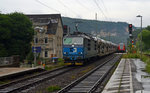 372 007 beförderte am Abend des 13.06.16 einen Autozug durch Stadt Wehlen Richtung Dresden.