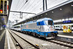 ČD 380 014-1 trifft mit dem EC  Polonia  (Warszawa  Wschodnia - Břeclav - Wien Hbf), in Wien Hbf ein.