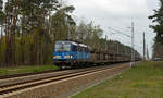 383 008 der CD Cargo hatte am Morgen des 12.04.19 einen Skoda-Zug aus Tschechien nach Falkenberg(E) gebracht.