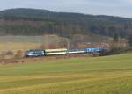 242 208 mit einem Os nach Pilsen am 03.01.2014 bei Vicenice.