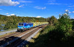 393 002 mit einem leeren GigaWood Ganzzug am 22.10.2023 bei Sandbach.