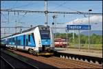 440 002 (RegioPanther)bei der Ausfahrt aus dem Bahnhof Teplice in Richtung Usti nad Labem.