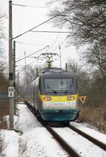 11.2.2015 13:22 ČD 681/682 005-5  Pendolino  als SuperCity (SC) aus Bohumín nach Františkovy Lázně zwischen Františkovy Lázně Aquaforum und dem Endbahnhof.