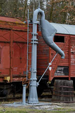 Ein Wasserkran Anfang April 2018 im Eisenbahnmuseum Lužná u Rakovníka.