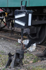 Eine Weichenhandstelleinrichtung Anfang April 2018 im Eisenbahnmuseum Lužná u Rakovníka.