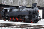 Die Dampflokomotive 524 1110 Anfang April 2018 im Eisenbahnmuseum Lužná u Rakovníka.