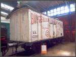 K.k. (österreichische) Staatsbahnen (K.k.St.B.): Bierwagen Gb 221343 des Bürgerlichen Brauhauses in Pilsen in Bahnmuseum Chomutov am 8.9.2012