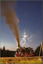 Nachtfotoaktion auf der Neuhauser Schmalspurbahn. Besonders Highlight zum Abschluss der Fotofahrt war ein Feuerwerk bei der Nachtfotoaktion in Hůrky. Im Bild die U46 am 14.10.2017.