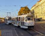 Brünner Garnitur T3SUCS (T3G) 1651 + 1652 im Bereich des Knotenhaltestelles  Hlavní nádraží /Hauptbahnhof; 06.11.2025 
