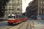 Eine Tatra T2-Garnitur mit Tw 422 an der Spitze in Brno im Juli 1989