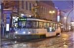 Schmalspurtram T3 nach Jablonec nad Nisou bei strömendem Regen in Liberec.