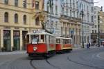 Straßenbahn aus langer Zeit in Prag am 16.07.2014.