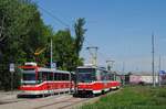 Straßenbahn Brünn: K3R 1754 und die aus Prag gebraucht übernommenen T6A5 1231 + 1232 (ex.
